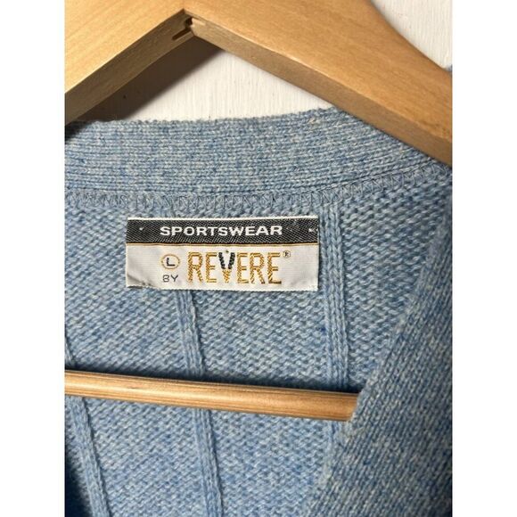 Vintage L Revere Sportswear Blue Leather Buttons Kurt Cobain Cardigan Sweater - Picture 3 of 3